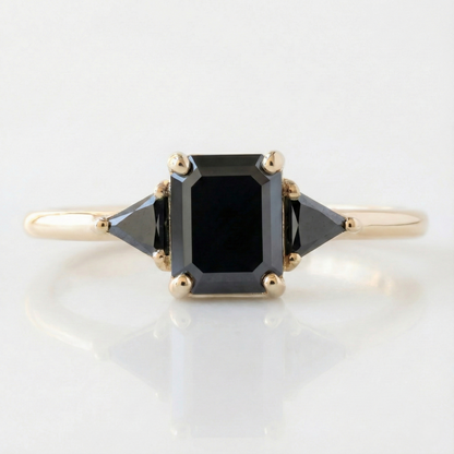 Square Emerald Cut Fancy Black Color Center Diamond Solid Gold Bridal Set Ring