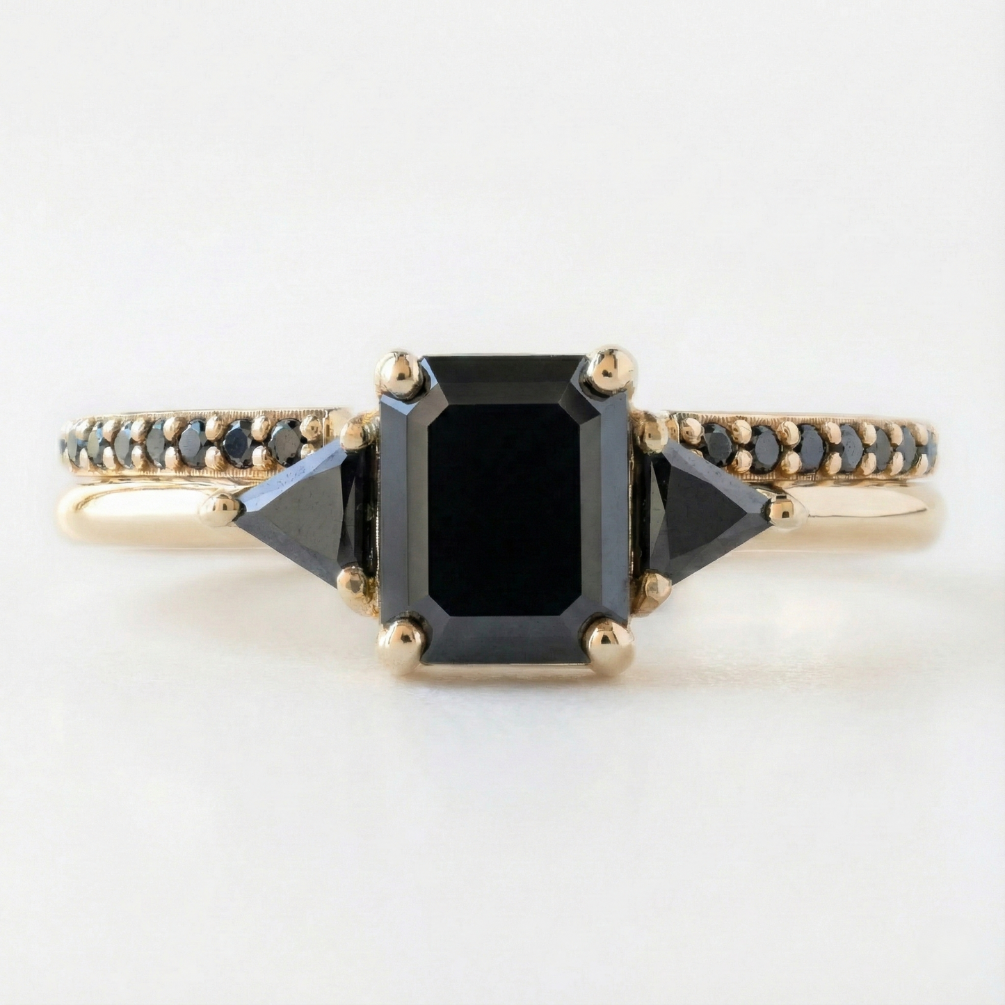 Square Emerald Cut Fancy Black Color Center Diamond Solid Gold Two Band Ring  Shree Diamond Mfg