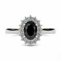 Oval Cut Fancy Black Color Diamond Hidden Halo Shoulder Set Ring