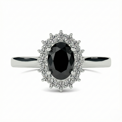 Oval Cut Fancy Black Color Diamond Hidden Halo Shoulder Set Ring - Shree Diamond Mfg