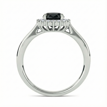 Oval Cut Fancy Black Color Diamond Hidden Halo Shoulder Set Ring