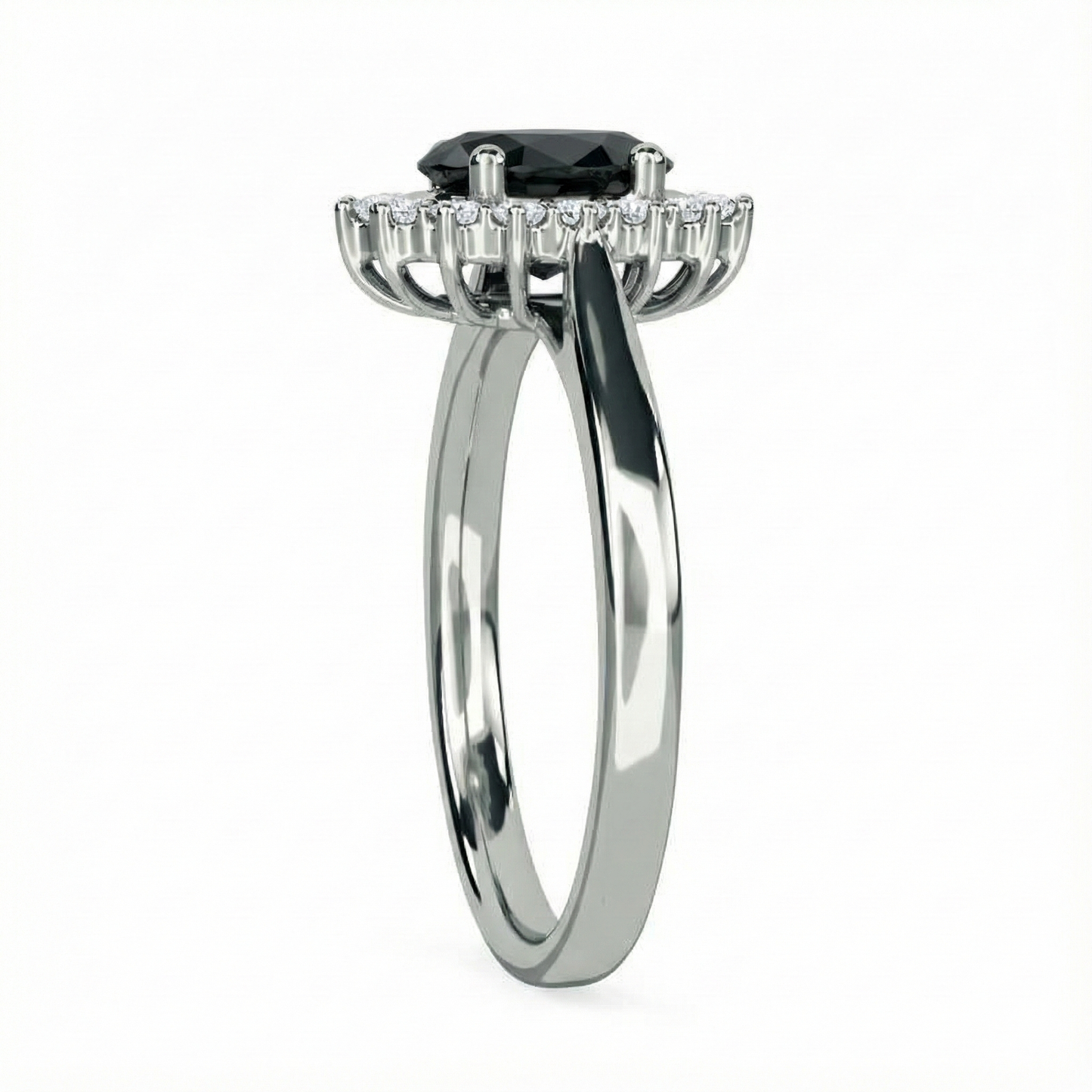 Oval Cut Fancy Black Color Diamond Hidden Halo Shoulder Set Ring - Shree Diamond Mfg