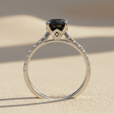 Black Colour Center Oval Cut Diamond Shoulder Set Ring
