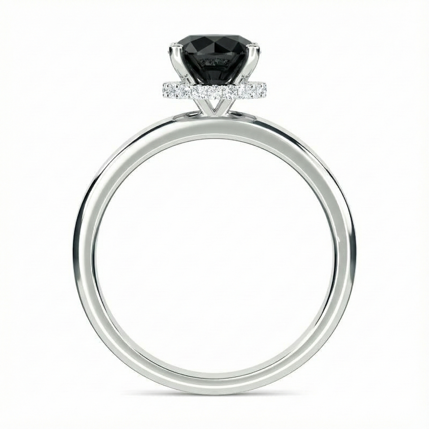 Black Colour Round Shape Center Diamond Hidden Halo Ring - Shree Diamond Mfg