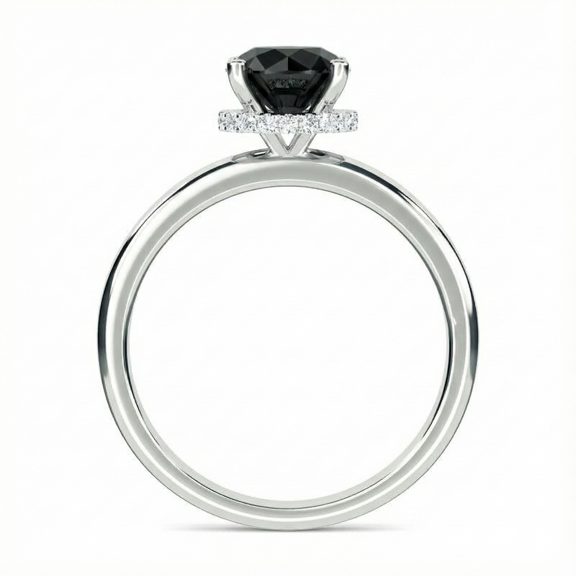 Black Colour Round Shape Center Diamond Hidden Halo Ring - Shree Diamond Mfg