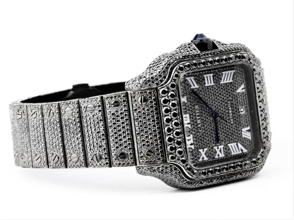 Luxury Watch Real Black Moissanite Diamond Watch, Handmade Stainless Steel Watch For Men/Women, Hip Hop Watch, Iced Out Watch Gift for Love