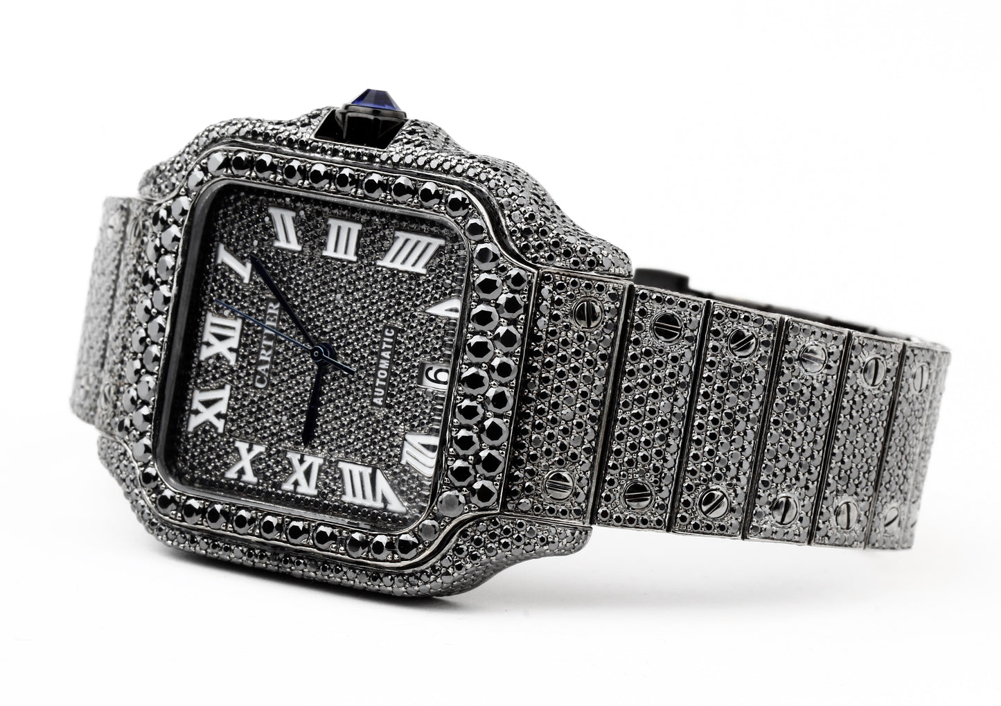 Luxury Watch Real Black Moissanite Diamond Watch, Handmade Stainless Steel Watch For Men/Women, Hip Hop Watch, Iced Out Watch Gift for Love