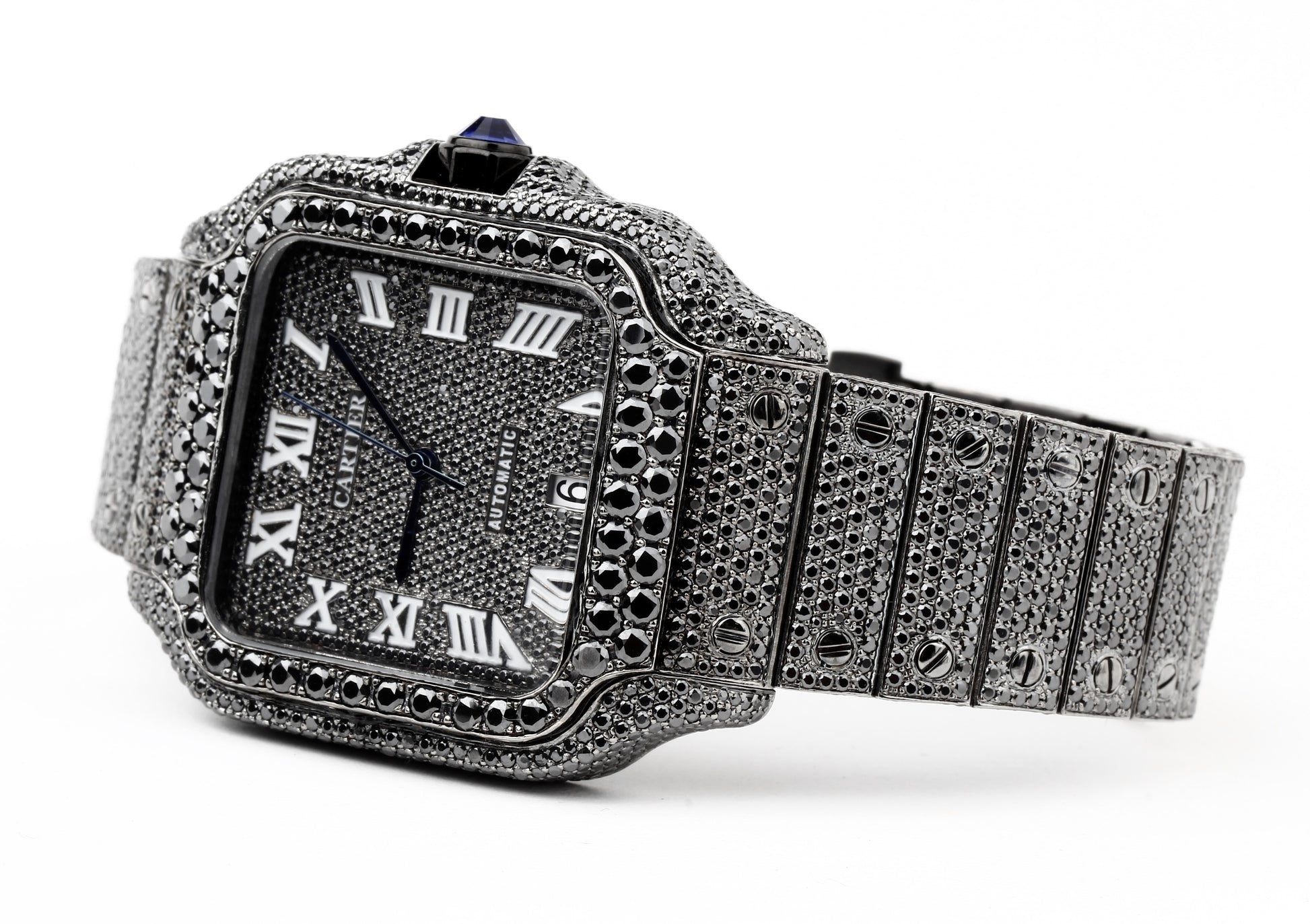 Luxury Watch Real Black Moissanite Diamond Watch, Handmade Stainless Steel Watch For Men/Women, Hip Hop Watch, Iced Out Watch Gift for Love