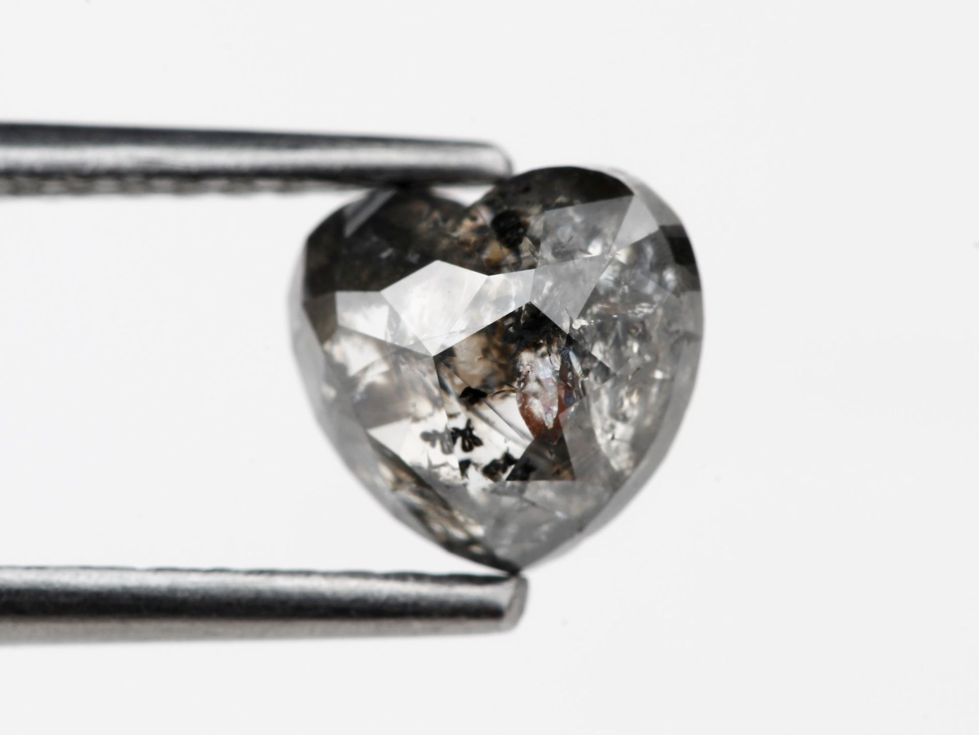 1.41 Carat Heart Gray Rose Cut Salt and Pepper Diamond For Engagement Ring
