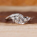 Marquise Cut Lab Grown Diamond Solitaire Horizontal Engagement Gold Ring