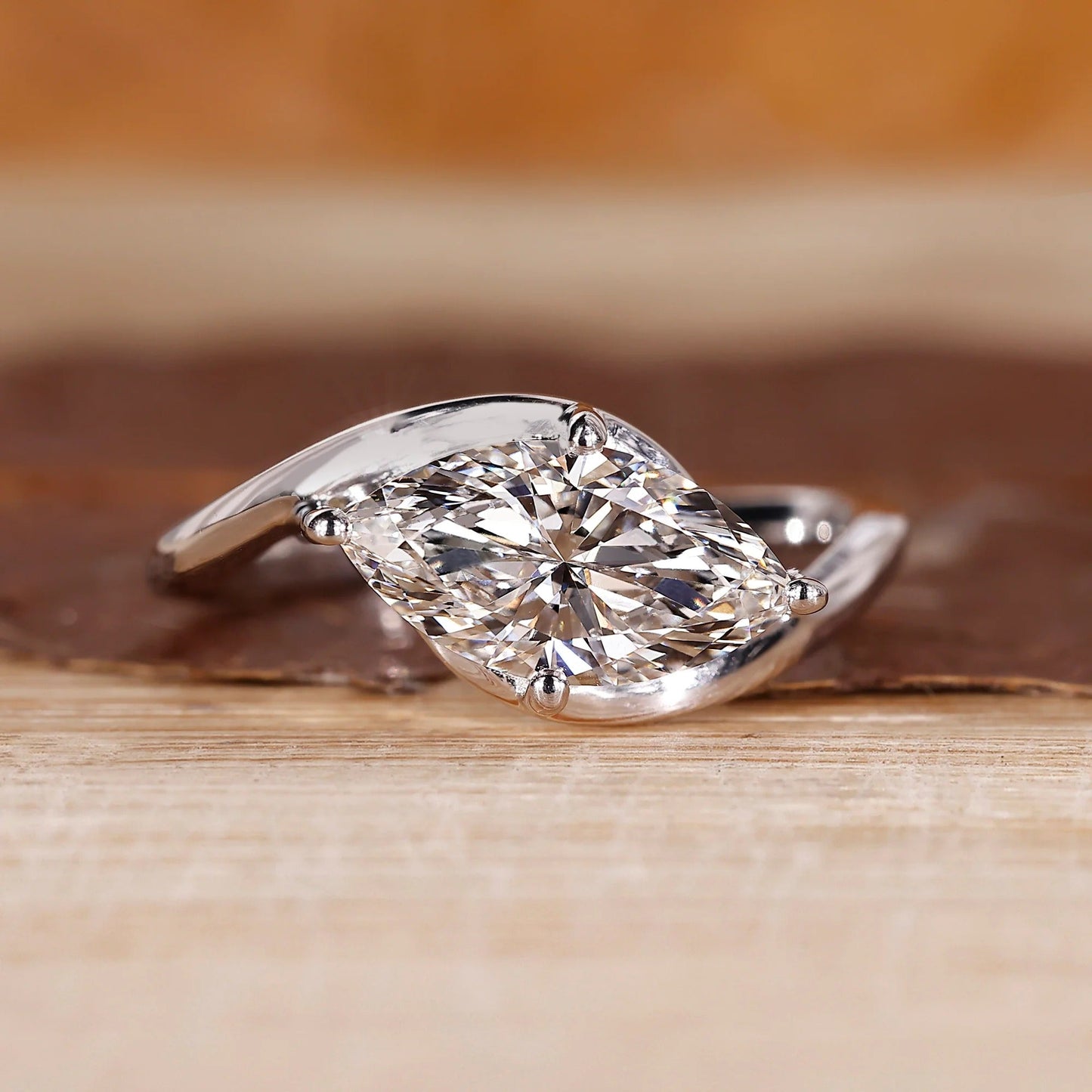 Marquise Cut Lab Grown Diamond Solitaire Horizontal Engagement Gold Ring  Shree Diamond Mfg