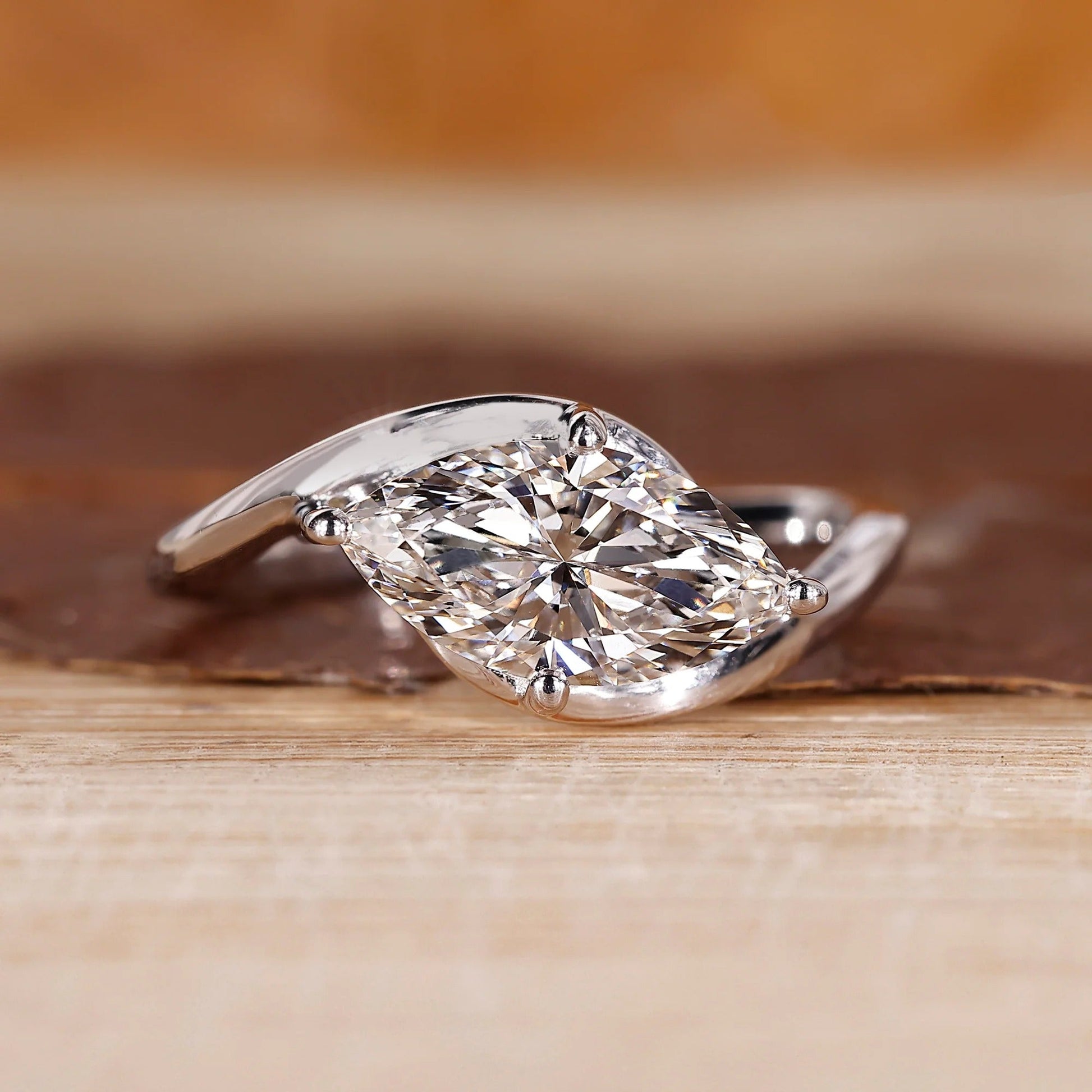 Marquise Cut Lab Grown Diamond Solitaire Horizontal Engagement Gold Ring  Shree Diamond Mfg