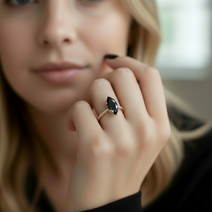 Marquise Shape Black Color Diamond Engagement Ring