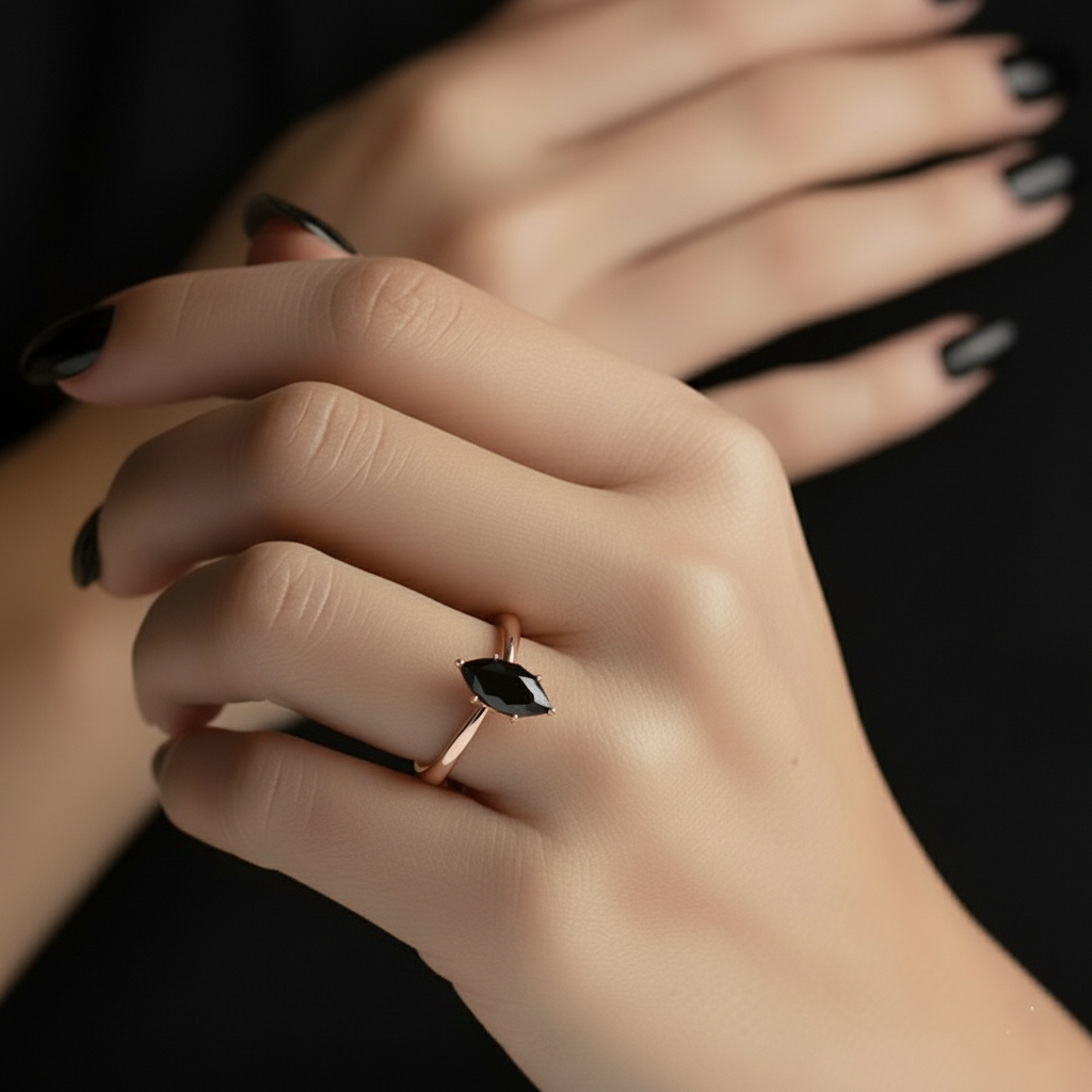 Marquise Shape Black Color Diamond Engagement Ring