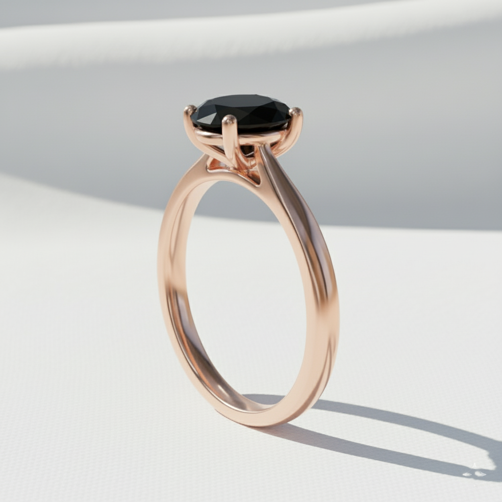 Oval Shape Black Color Diamond Engagement Ring