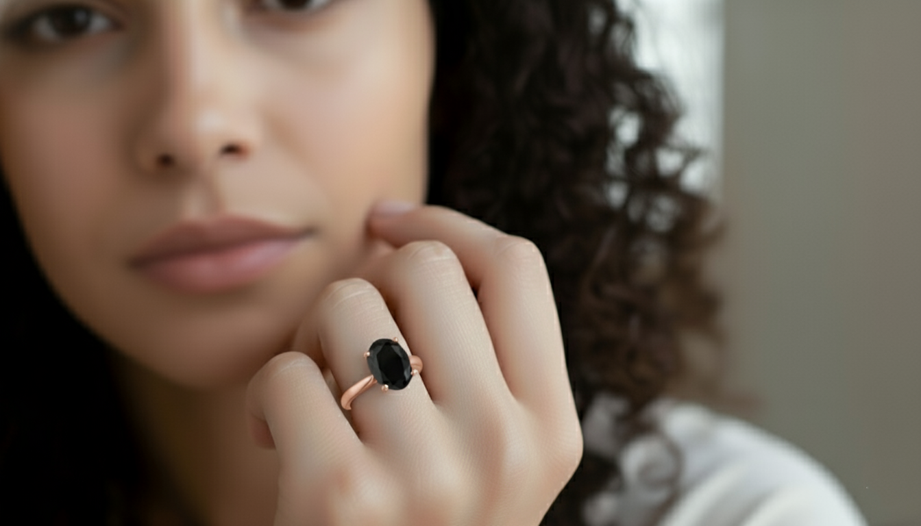 Oval Shape Black Color Diamond Engagement Ring