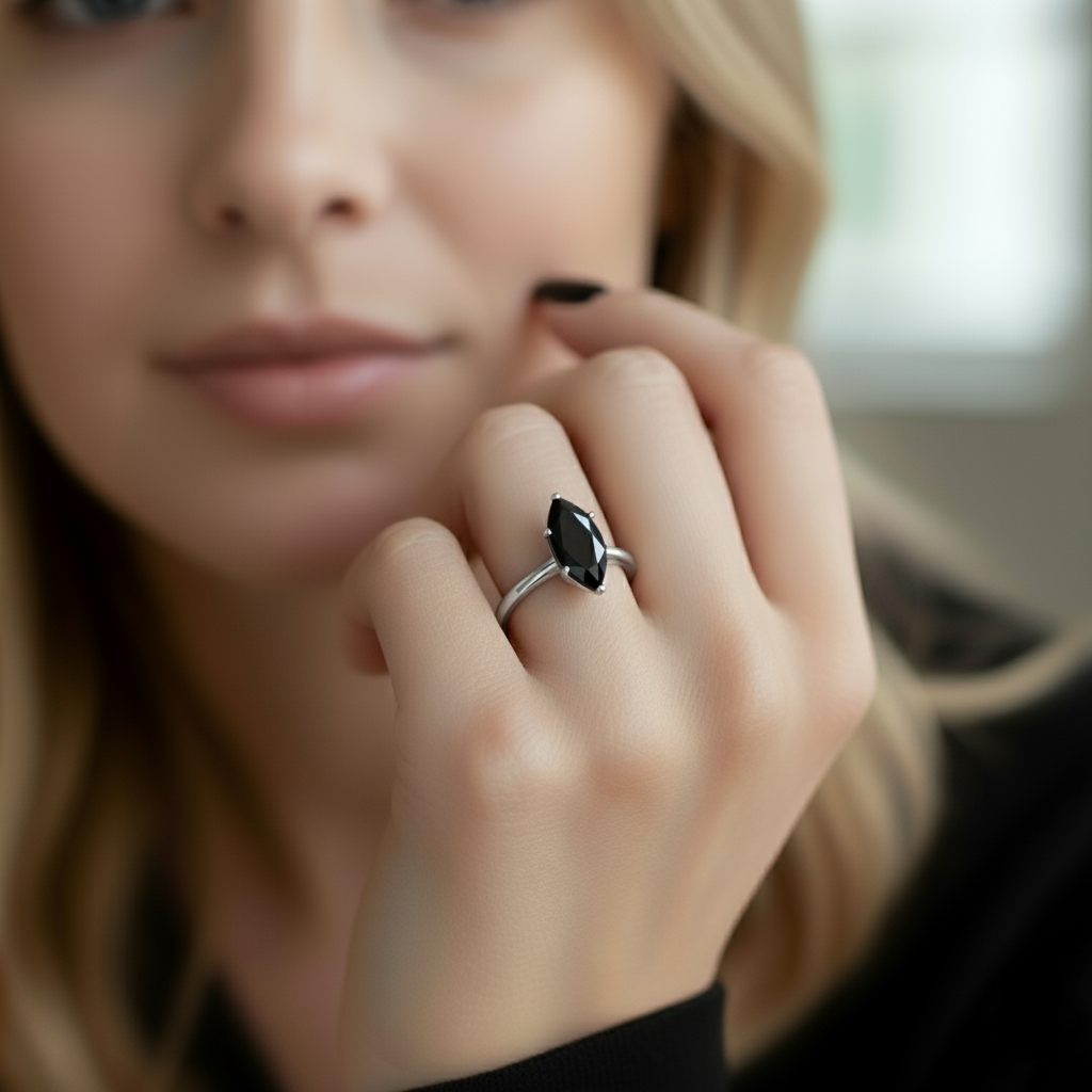 Marquise Shape Black Color Diamond Engagement Ring