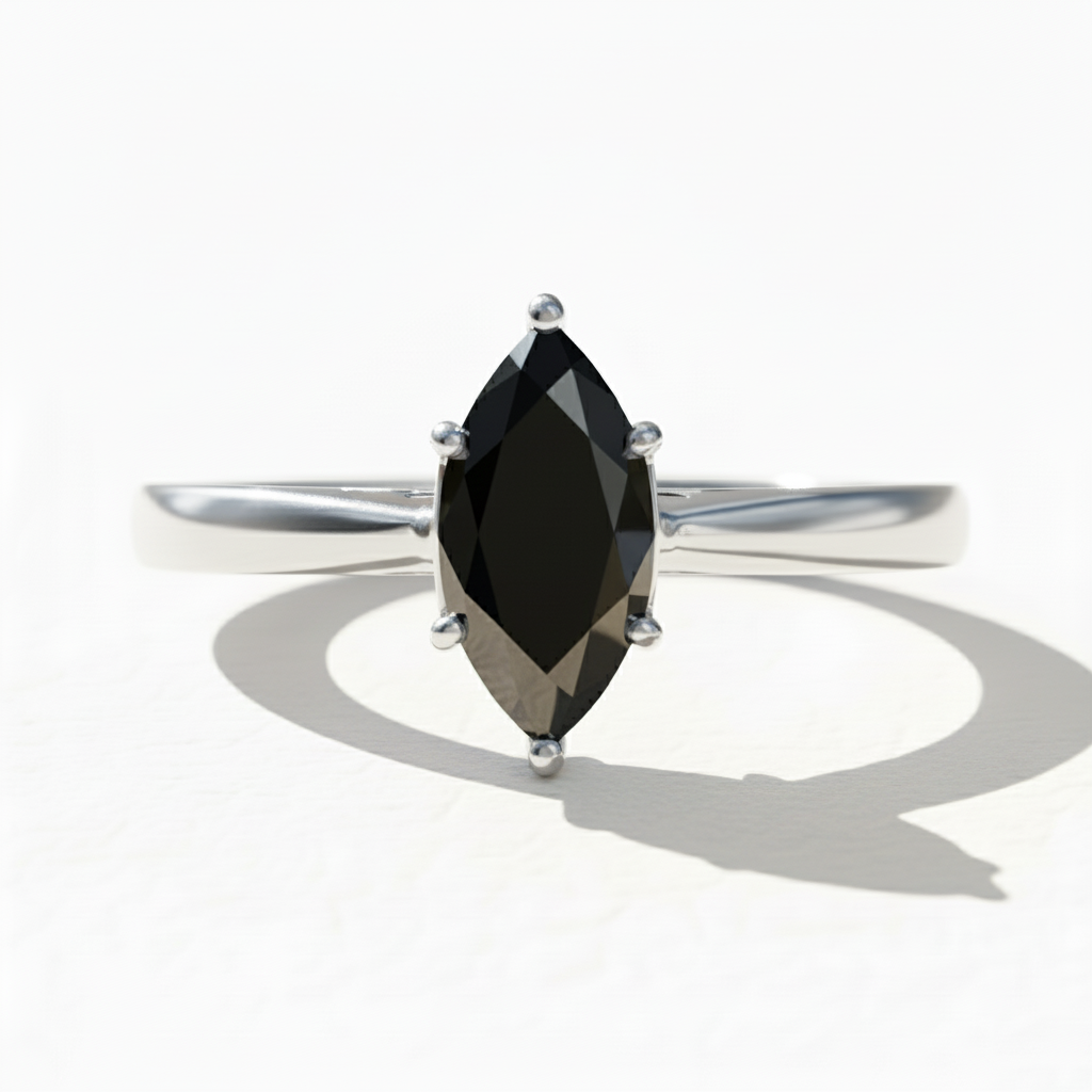 Marquise Shape Black Color Diamond Engagement Ring