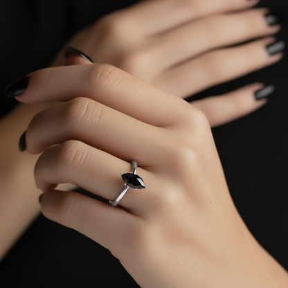 Marquise Shape Black Color Diamond Engagement Ring