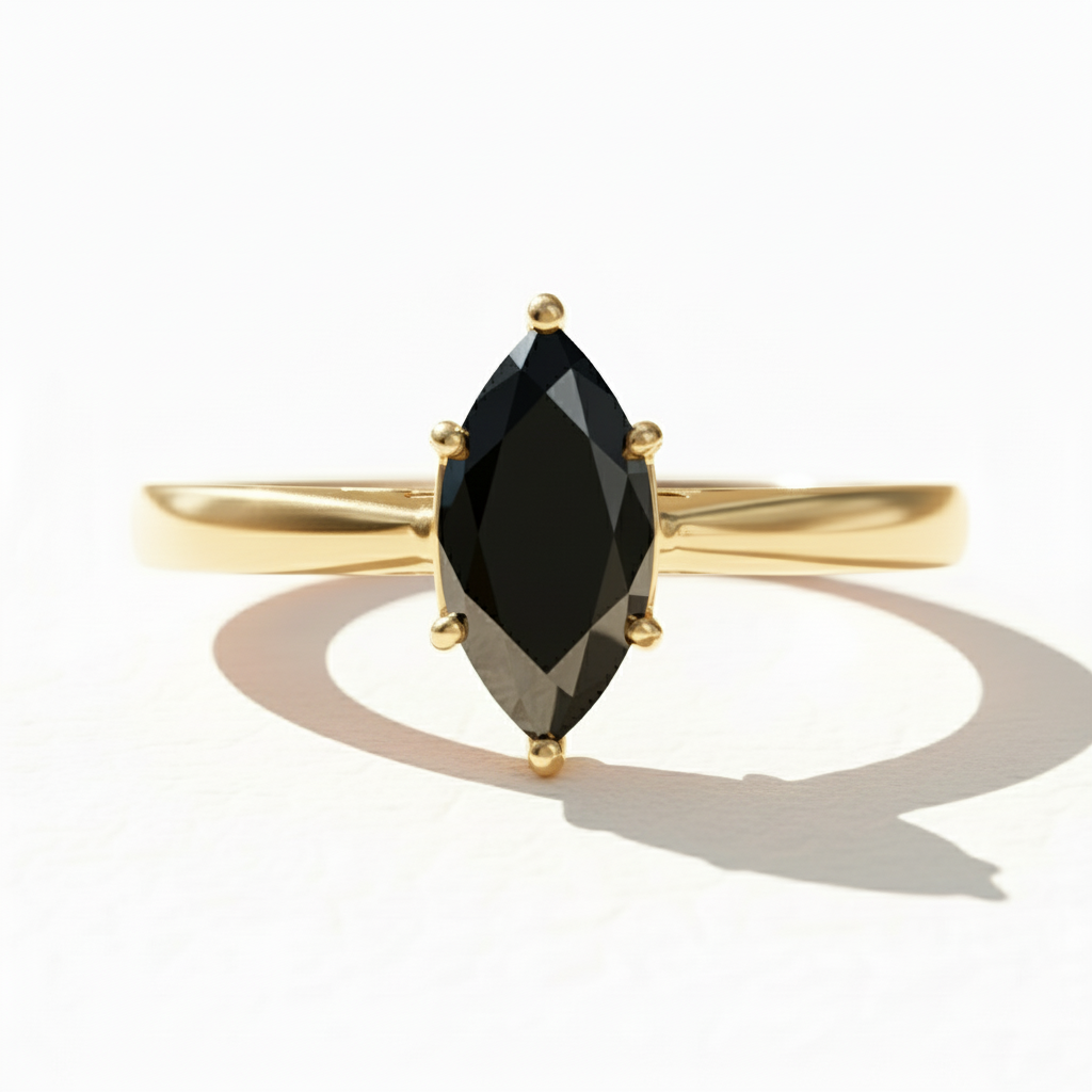 Marquise Shape Black Color Diamond Engagement Ring