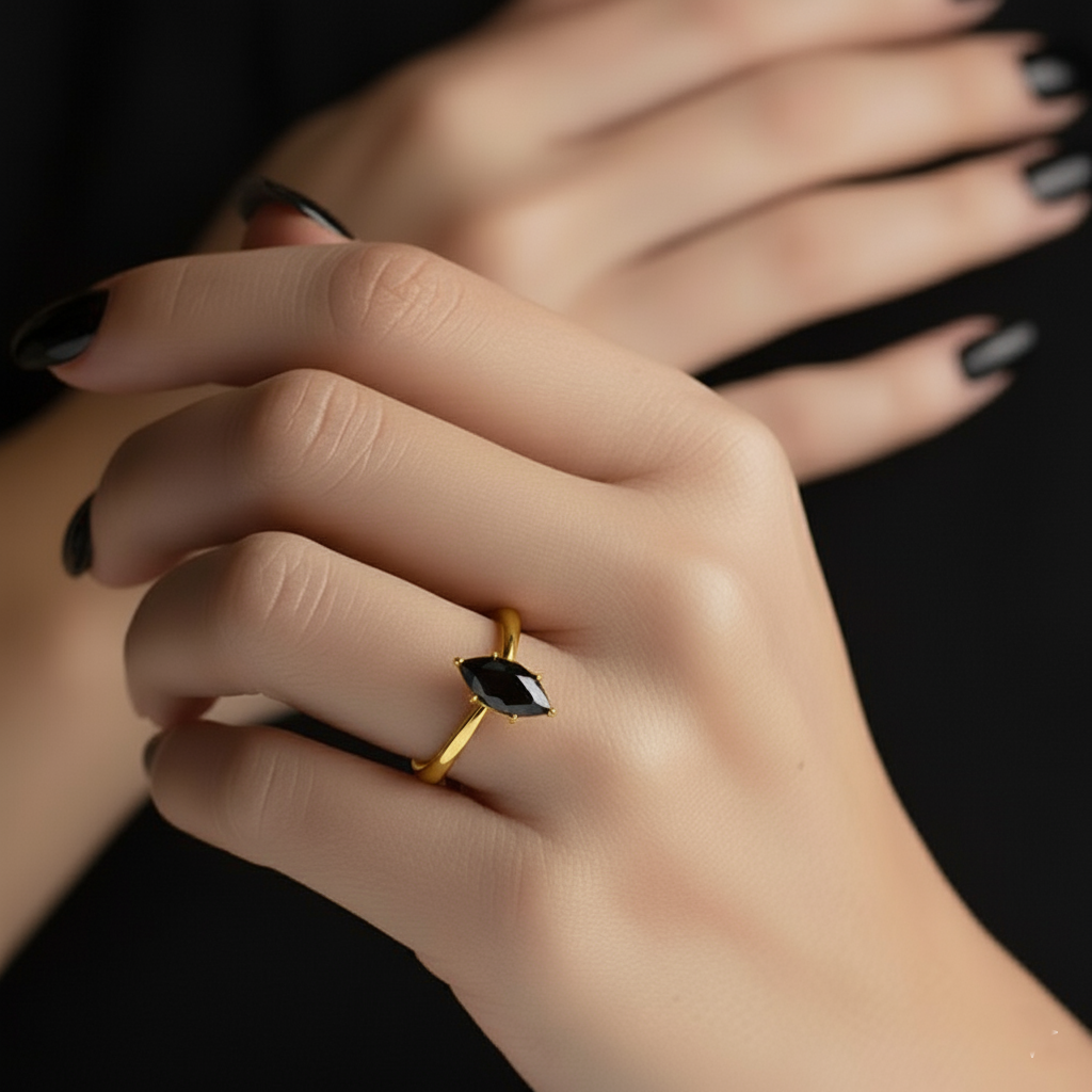 Marquise Shape Black Color Diamond Engagement Ring