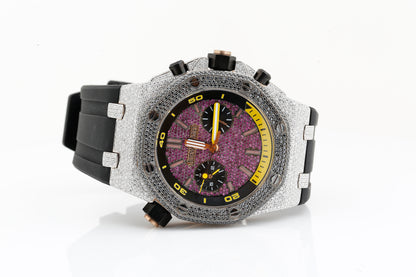 AP Pink and White VVS Moissanite Diamonds Rubber Strap Hip Hop Watch