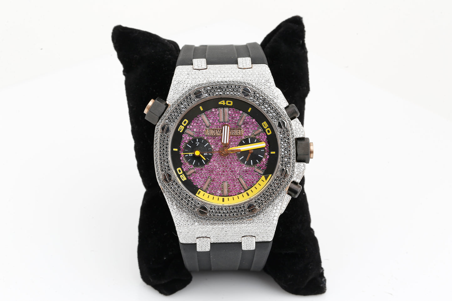 AP Pink and White VVS Moissanite Diamonds Rubber Strap Hip Hop Watch