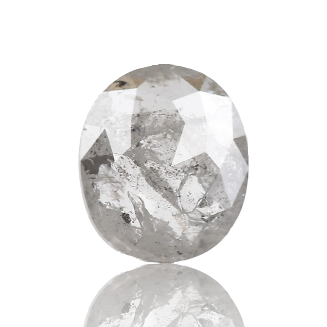0.95 Ct. Oval Rose Cut Salt and Pepper Fancy Icy White Natural Diamond 7.40 mm