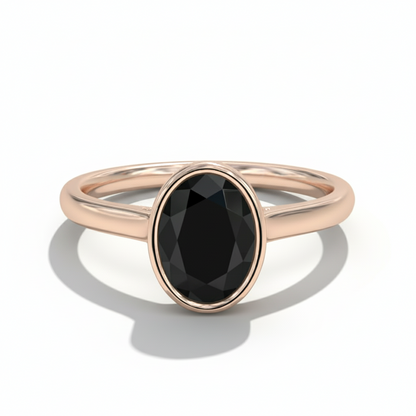 Oval Shape Black Color Diamond Bezel Set Solitaire Engagement Ring