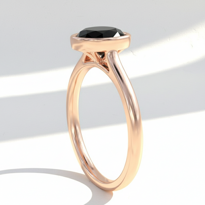 Oval Shape Black Color Diamond Bezel Set Solitaire Engagement Ring