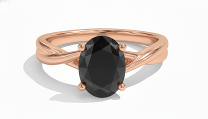Oval Shape Black Opaque Color Diamond Twisted Band Engagement Ring
