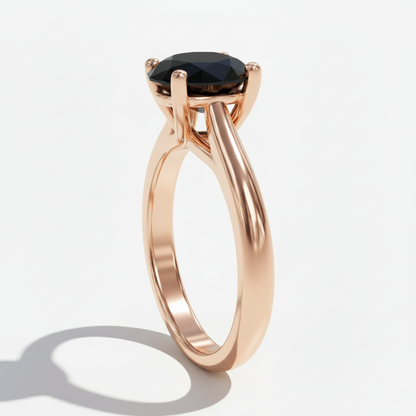 Oval Shape Black Color Diamond Prong Set Solitaire Engagement Ring