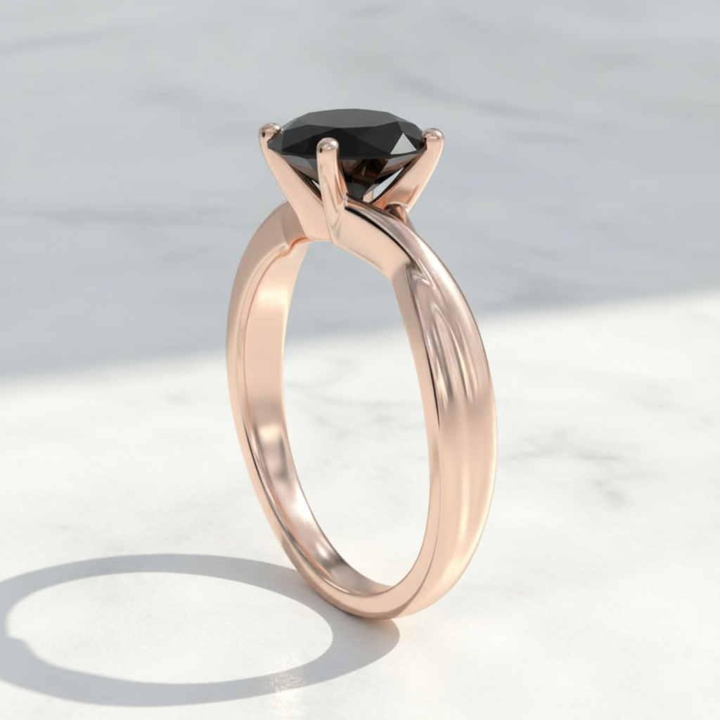 Oval Shape Black Opaque Color Diamond Twisted Band Engagement Ring