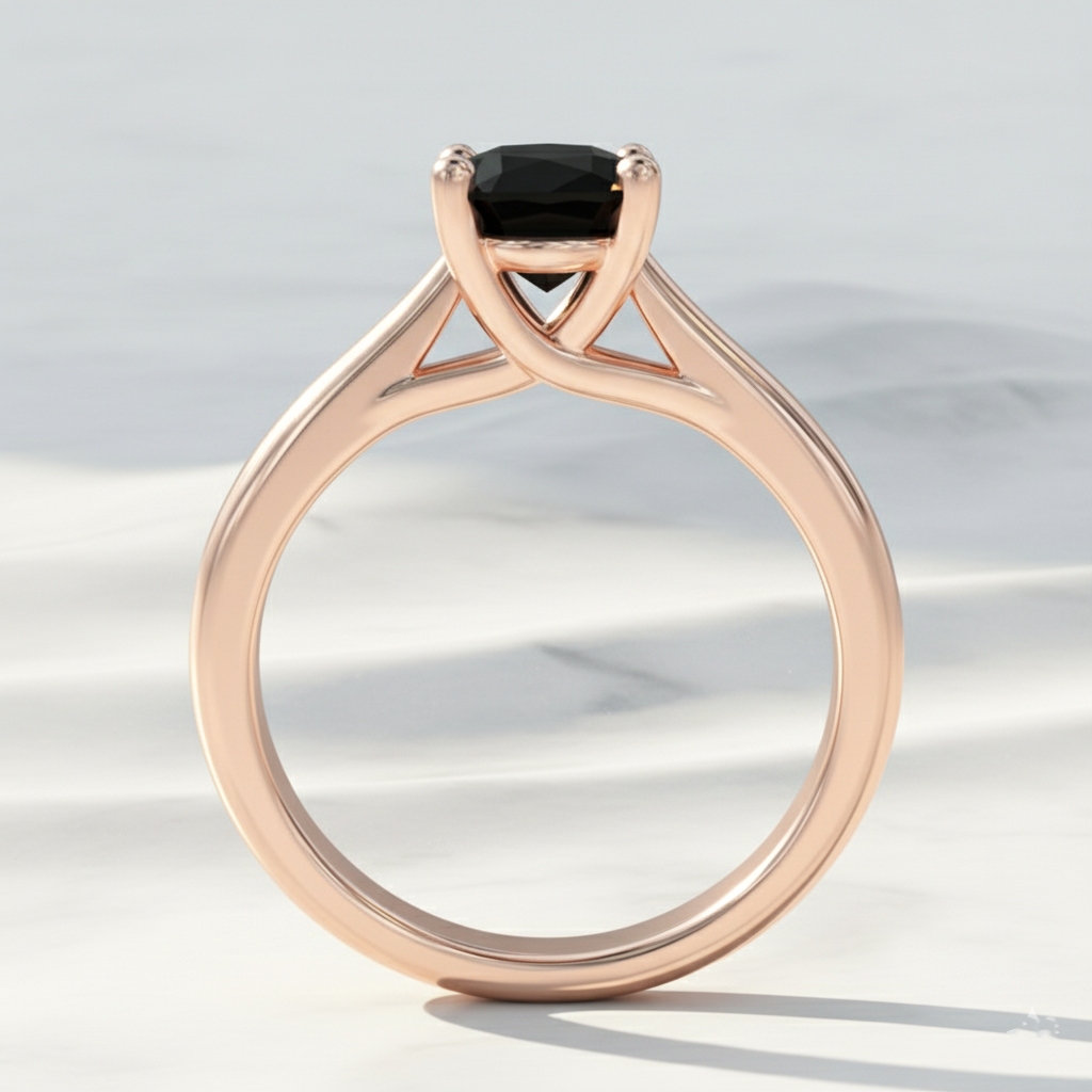 Oval Shape Black Color Diamond Prong Set Solitaire Engagement Ring