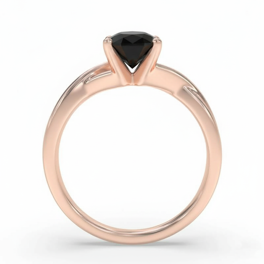 Oval Shape Black Opaque Color Diamond Twisted Band Engagement Ring