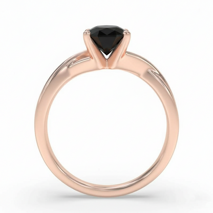 Oval Shape Black Opaque Color Diamond Twisted Band Engagement Ring