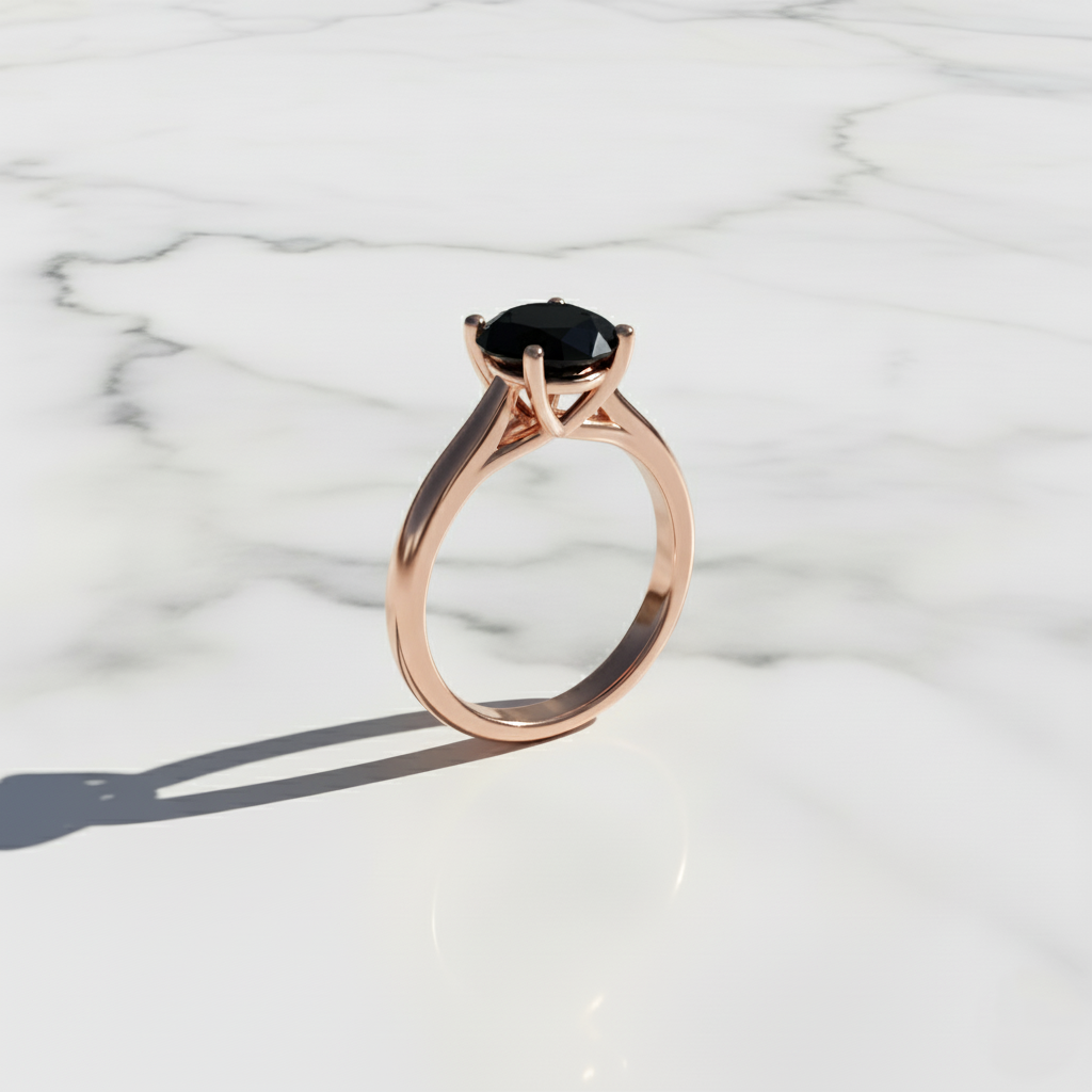 Oval Shape Black Color Diamond Prong Set Solitaire Engagement Ring