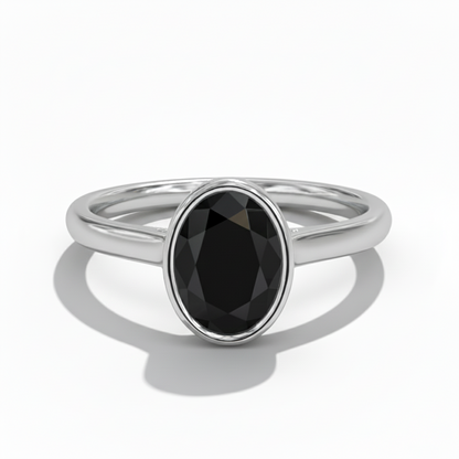 Oval Shape Black Color Diamond Bezel Set Solitaire Engagement Ring