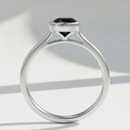 Oval Shape Black Color Diamond Bezel Set Solitaire Engagement Ring