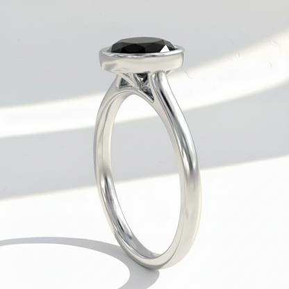 Oval Shape Black Color Diamond Bezel Set Solitaire Engagement Ring