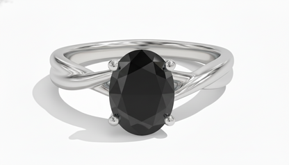 Oval Shape Black Opaque Color Diamond Twisted Band Engagement Ring