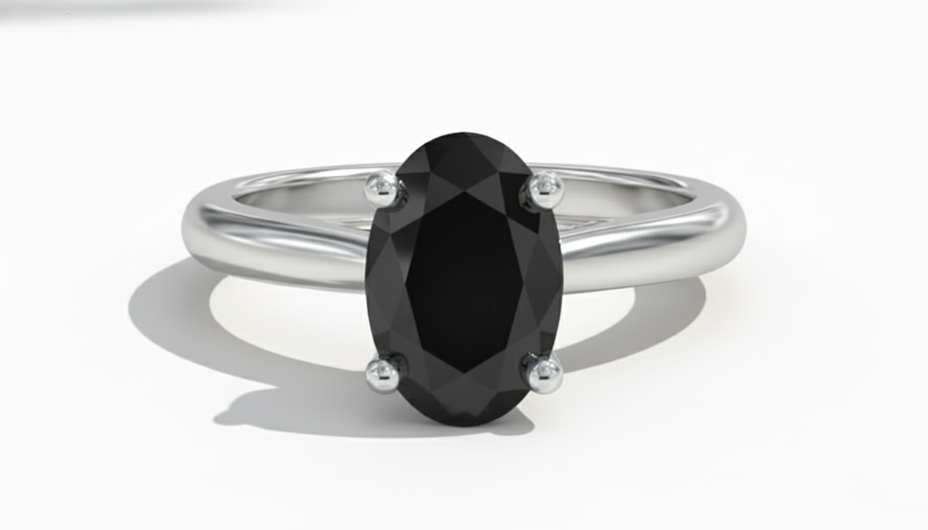 Oval Shape Black Color Diamond Prong Set Solitaire Engagement Ring