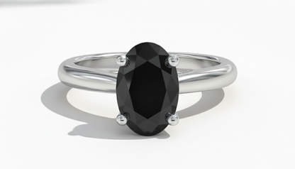 Oval Shape Black Color Diamond Prong Set Solitaire Engagement Ring