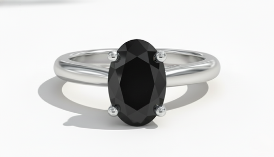 Oval Shape Black Color Diamond Prong Set Solitaire Engagement Ring