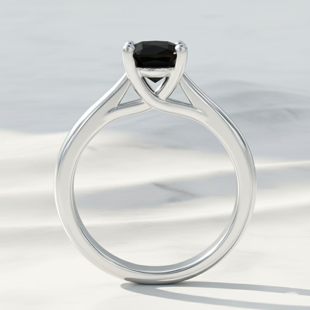 Oval Shape Black Color Diamond Prong Set Solitaire Engagement Ring