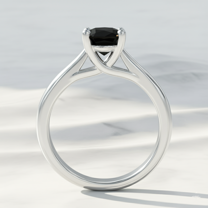 Oval Shape Black Color Diamond Prong Set Solitaire Engagement Ring