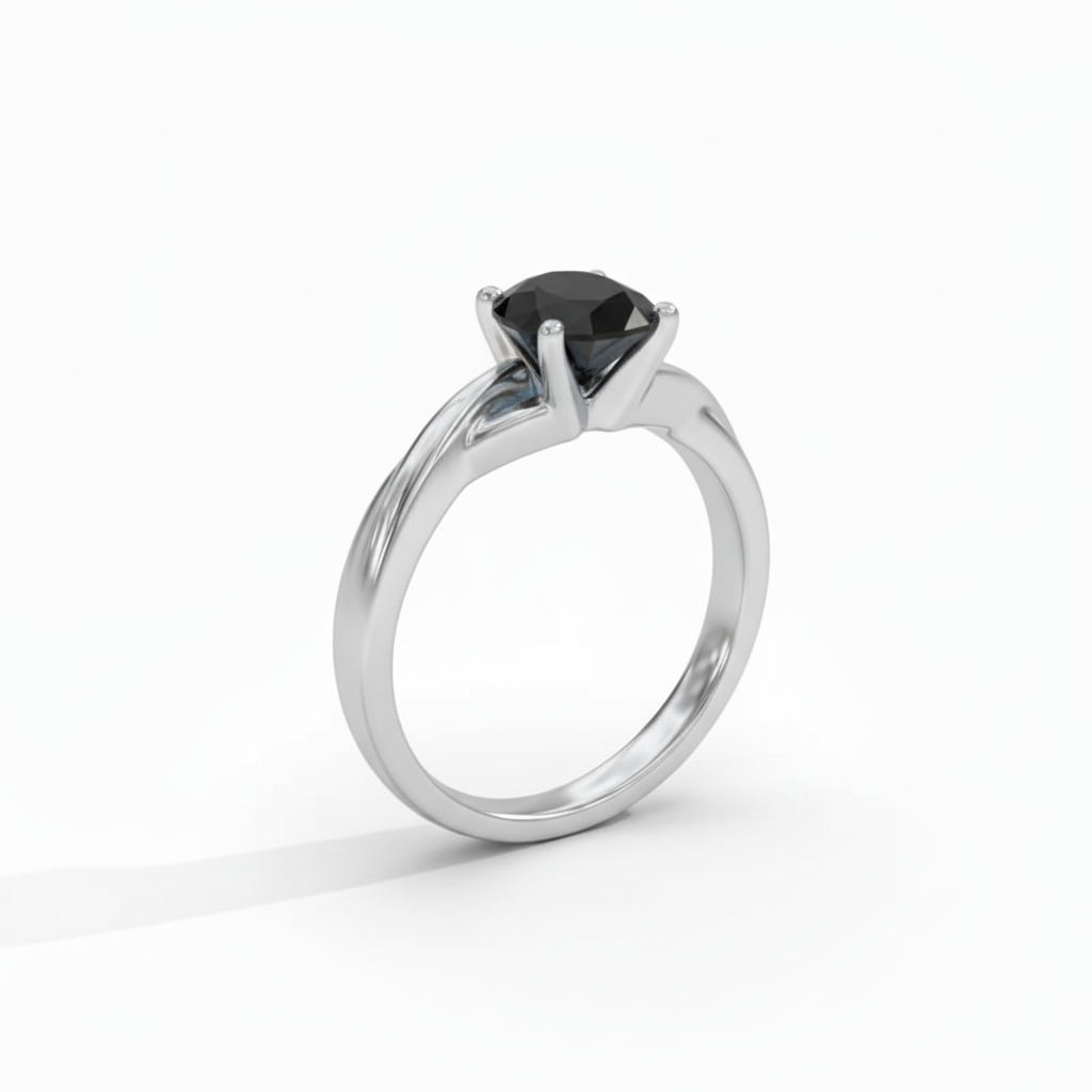 Oval Shape Black Opaque Color Diamond Twisted Band Engagement Ring