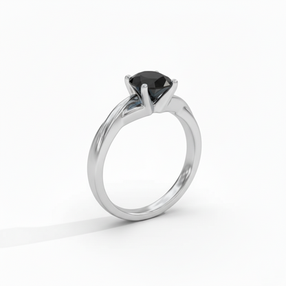 Oval Shape Black Opaque Color Diamond Twisted Band Engagement Ring