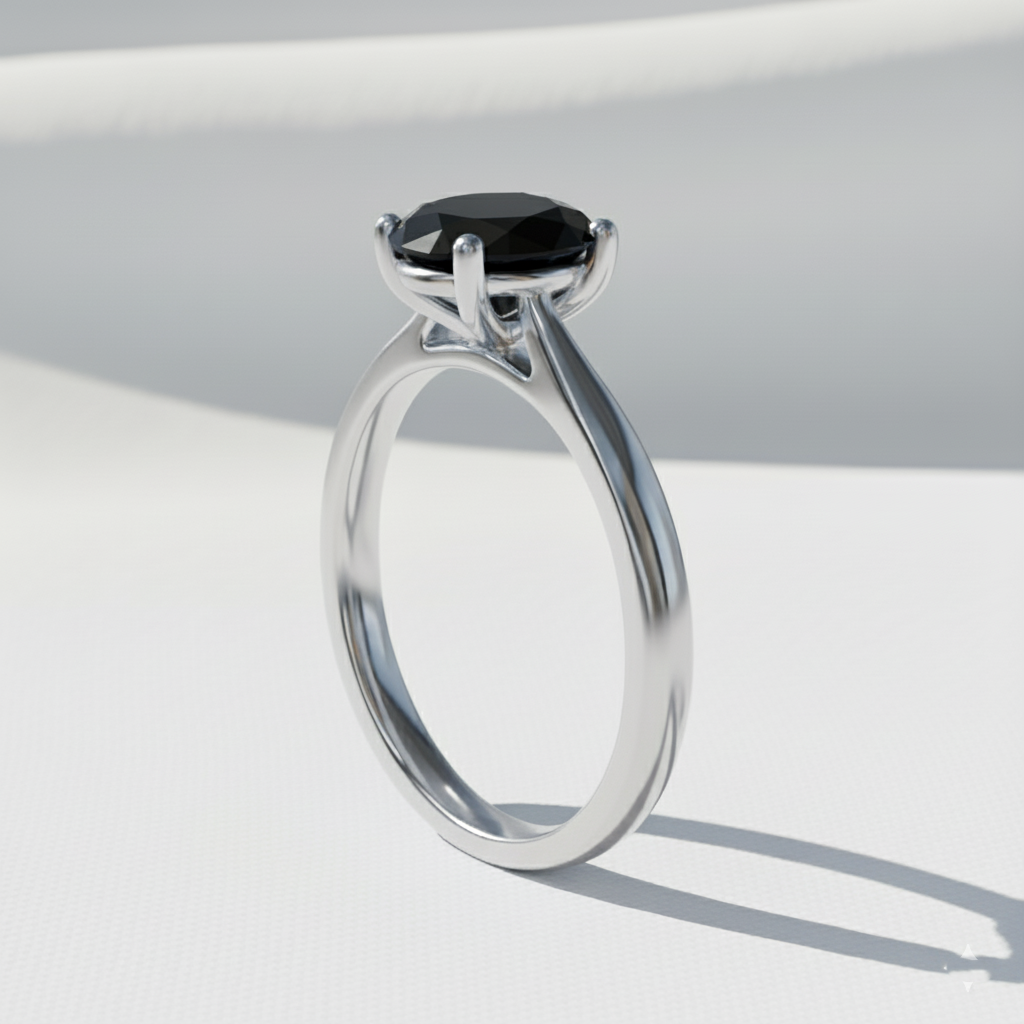 Oval Shape Black Color Diamond Engagement Ring