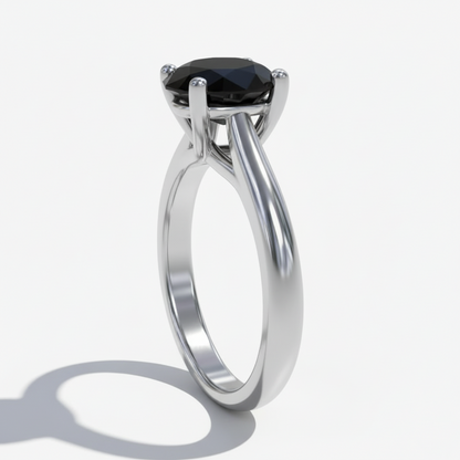 Oval Shape Black Color Diamond Prong Set Solitaire Engagement Ring